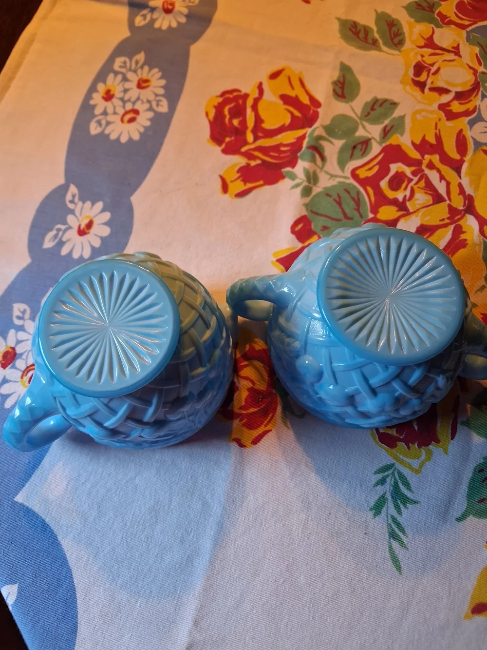 Blue Milk Glass Creamer And Sugar Set